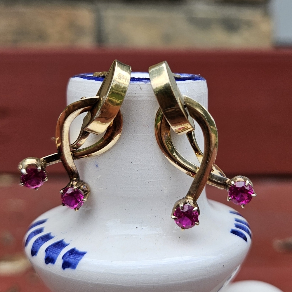 Vintage Estate 14k Gold and Pink Gemstone Earrings